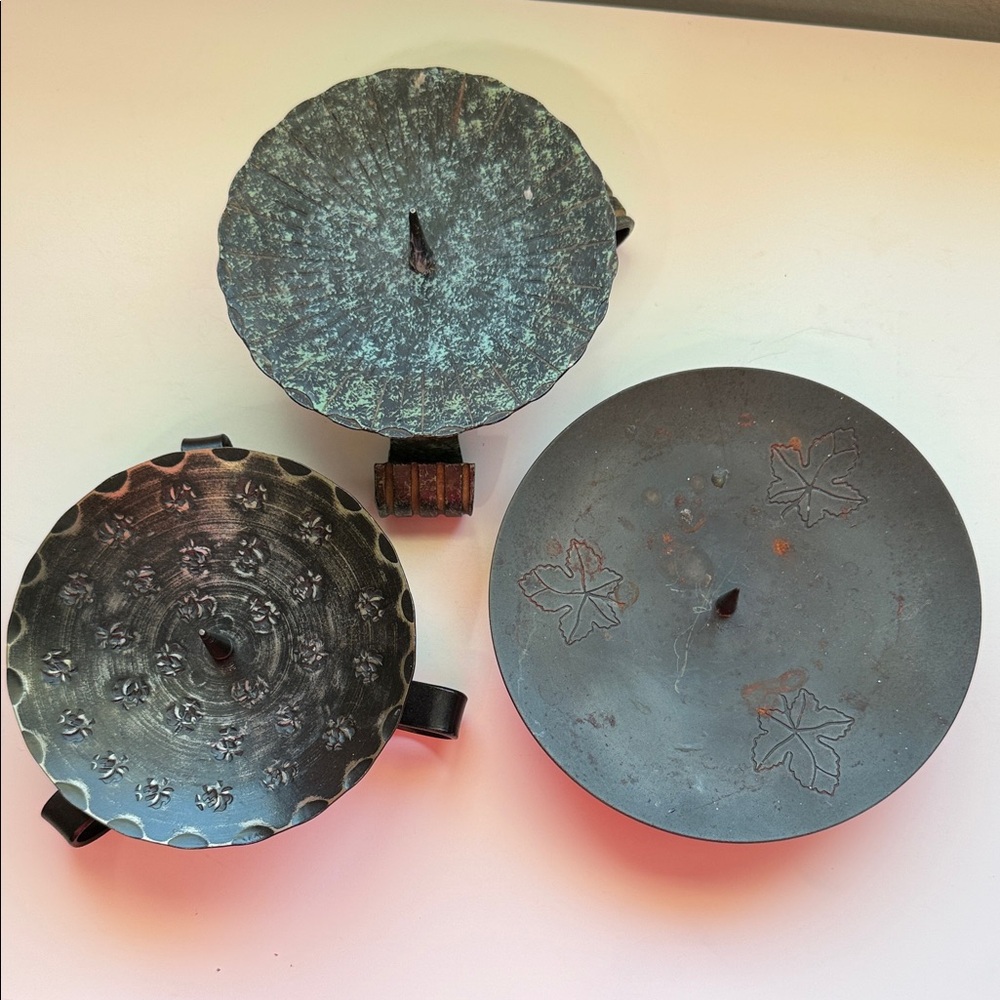 Set of Three Decorative Metal Candle Holders